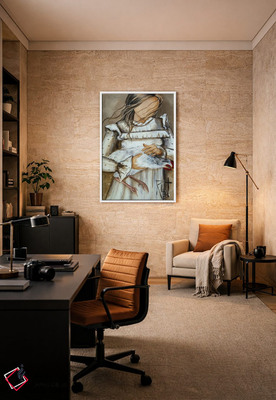 تابلو دکوراتیو دختر با مرغ اثر روت آرت کرییشنز - D6W