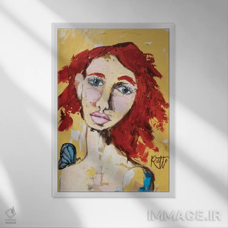 تابلو دکوراتیو موی قرمز اثر روت آرت کرییشنز - نمای قابدار سفید