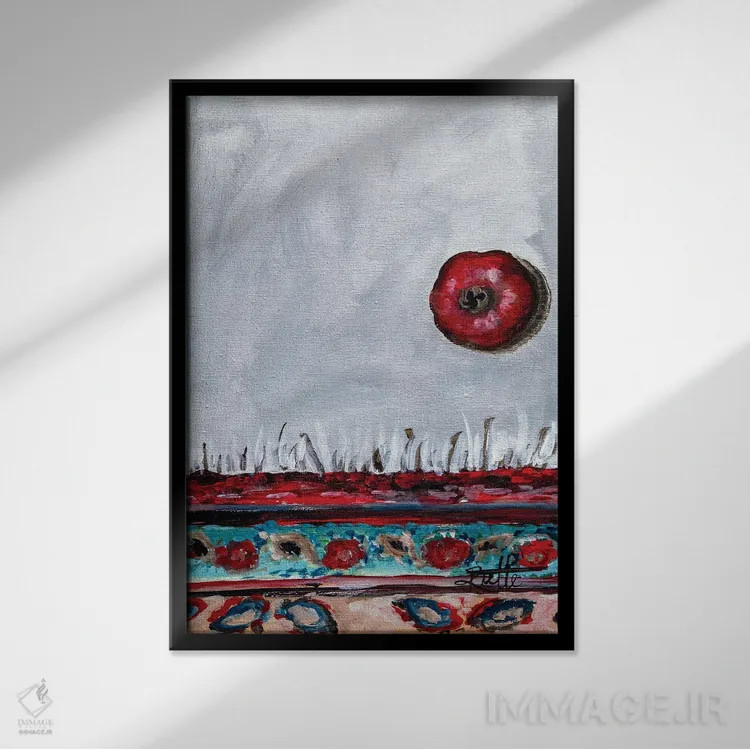 تابلو دکوراتیو انار خاکستری اثر روت آرت کرییشنز - نمای قابدار مشکی