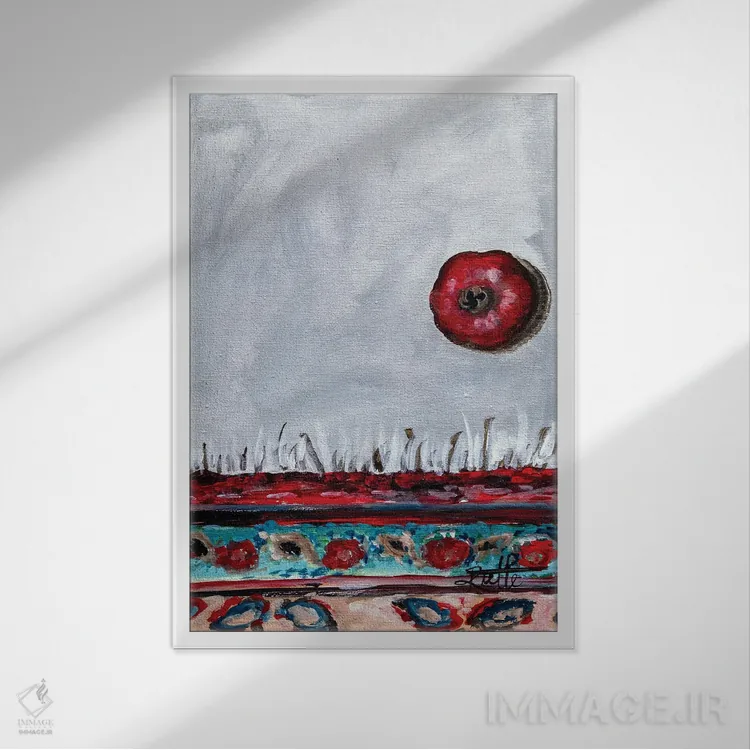 تابلو دکوراتیو انار خاکستری اثر روت آرت کرییشنز - نمای قابدار سفید