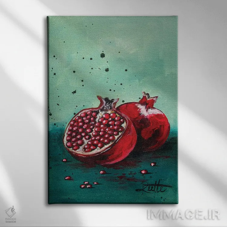تابلو دکوراتیو انار فیروزه ای اثر روت آرت کرییشنز - نمای روبهرو روی دیوار