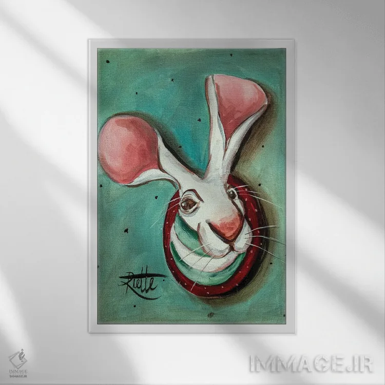 تابلو دکوراتیو خرگوش در سوراخ اثر روت آرت کرییشنز - نمای قابدار سفید