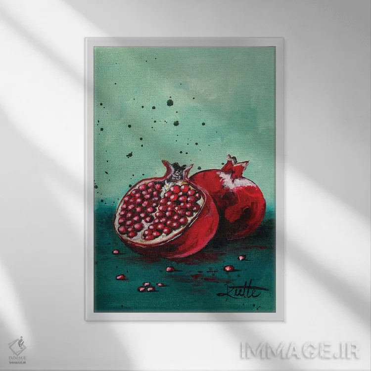 تابلو دکوراتیو انار فیروزه ای اثر روت آرت کرییشنز - نمای قابدار سفید
