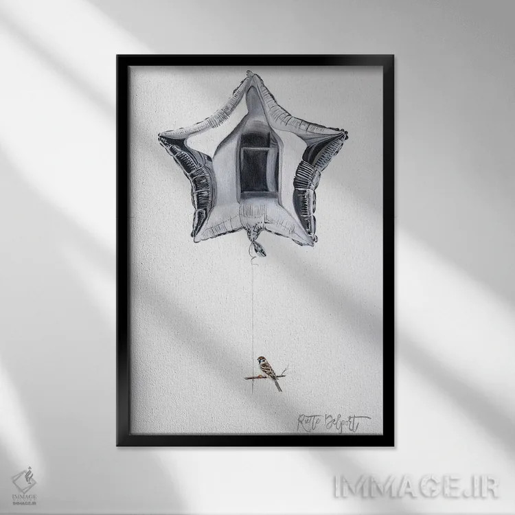 تابلو دکوراتیو بادکنک اثر روت آرت کرییشنز - نمای قابدار مشکی