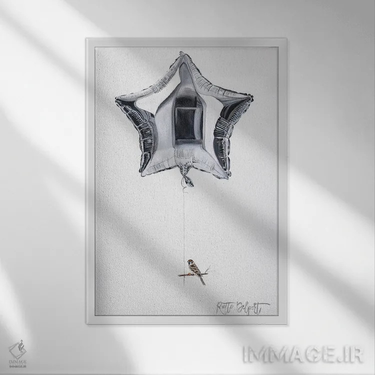تابلو دکوراتیو بادکنک اثر روت آرت کرییشنز - نمای قابدار سفید