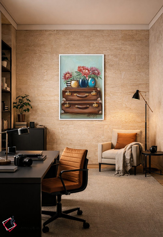 تابلو دکوراتیو چمدان گل دار اثر روت آرت کرییشنز - D6W