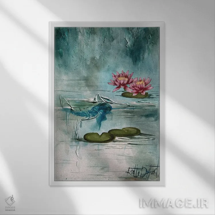 تابلو دکوراتیو نیلوفر تالاب اثر روت آرت کرییشنز - نمای قابدار سفید