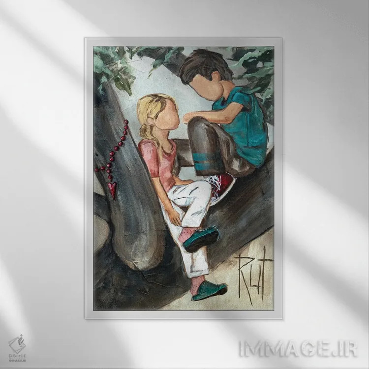 تابلو دکوراتیو کودکان روی درخت اثر روت آرت کرییشنز - نمای قابدار سفید