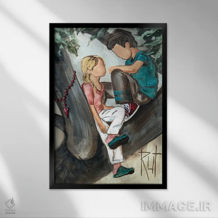 تابلو دکوراتیو کودکان روی درخت اثر روت آرت کرییشنز - نمای قابدار مشکی