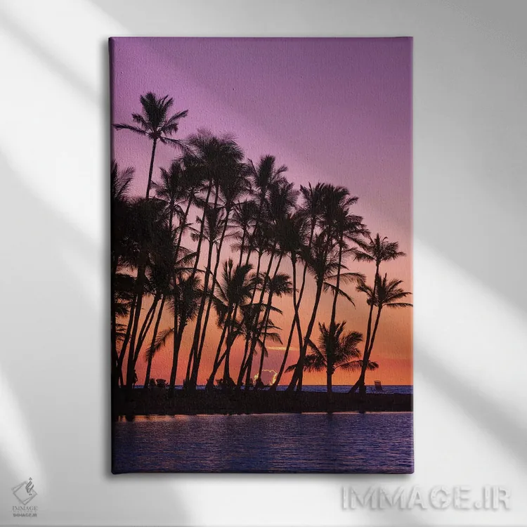 تابلو دکوراتیو Kohala Coast, Big Island, Hawaii, USA,غروب از میان نخل های سی… اثر راس بیشاپ - نمای روبهرو روی دیوار