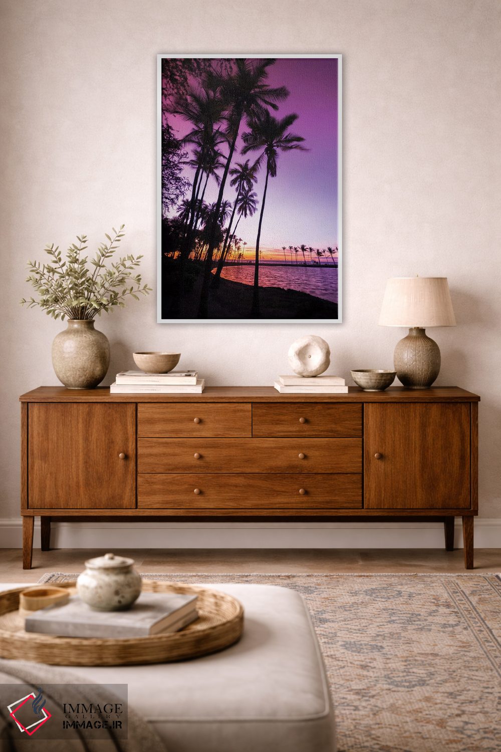 تابلو دکوراتیو Kohala Coast, Big Island, Hawaii, USA,غروب از میان نخل های سی… اثر راس بیشاپ - D1W