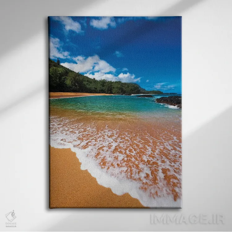 تابلو دکوراتیو Island of Kauai, Hawaii, USA,شن و موج در ساحل لوماهائی، جزیره… اثر راس بیشاپ - نمای روبهرو روی دیوار