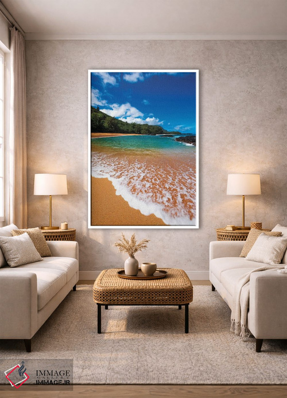 تابلو دکوراتیو Island of Kauai, Hawaii, USA,شن و موج در ساحل لوماهائی، جزیره… اثر راس بیشاپ - D1W