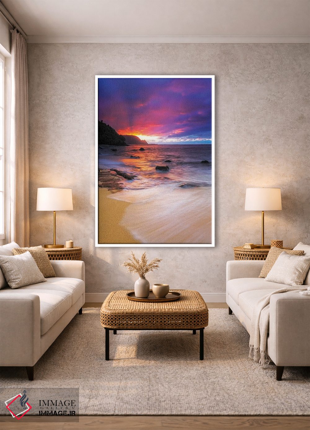 تابلو دکوراتیو Princeville, Kauai, Hawaii, USA,غروب بر فراز ساحل نا پالی از… اثر راس بیشاپ - D1W