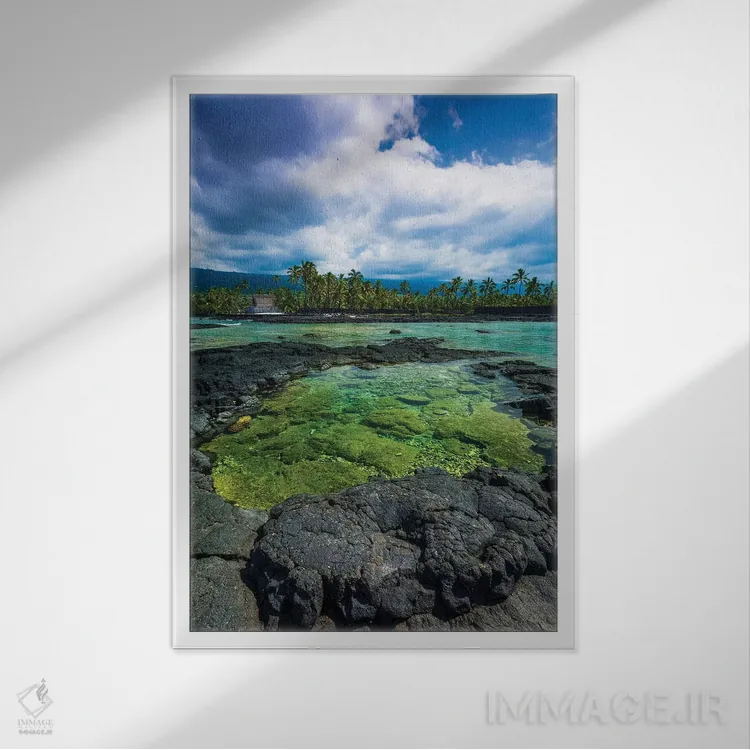 تابلو دکوراتیو Pu'uhonua O Honaunau National Historic Park, Kona Coast, Hawa… اثر راس بیشاپ - نمای قابدار سفید