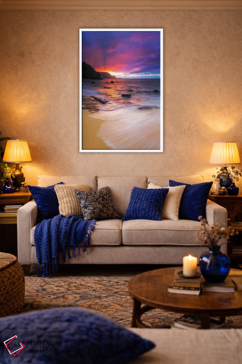 تابلو دکوراتیو Princeville, Kauai, Hawaii, USA,غروب بر فراز ساحل نا پالی از… اثر راس بیشاپ - D4W