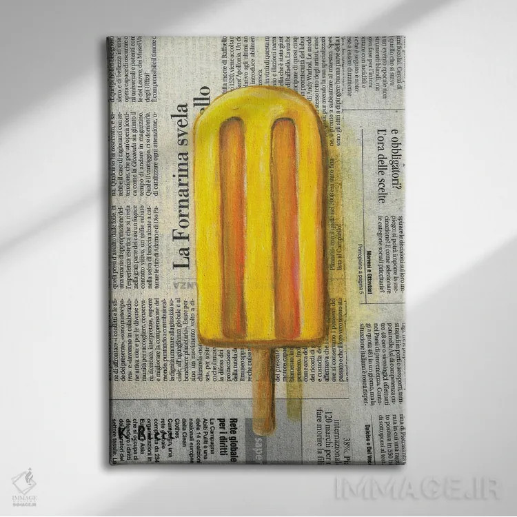 تابلو دکوراتیو بستنی یخی روی روزنامه اثر کاتیا ریچی - نمای روبهرو روی دیوار