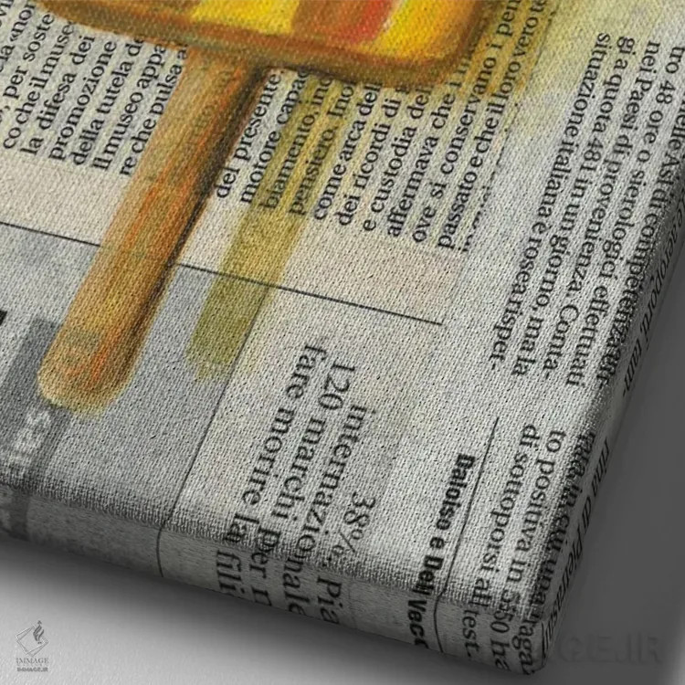 تابلو دکوراتیو بستنی یخی روی روزنامه اثر کاتیا ریچی - نمای نزدیک بافت بوم