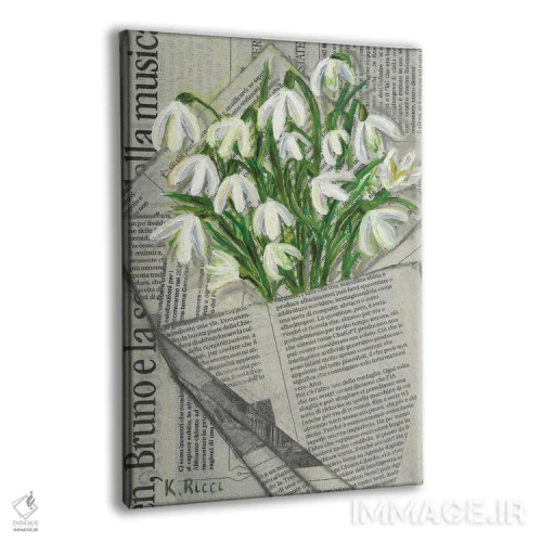 تابلو دکوراتیو گل سوسن برفی در کیسه روزنامه ای اثر کاتیا ریچی - نمای پرسپکتیو محصول