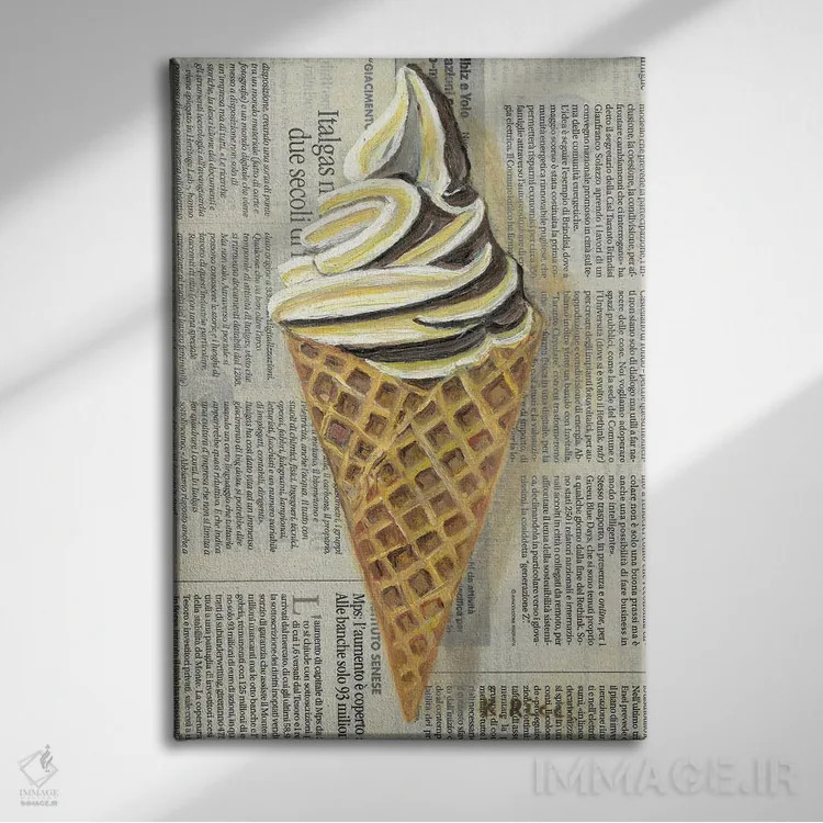 تابلو دکوراتیو بستنی روی روزنامه اثر کاتیا ریچی - نمای روبهرو روی دیوار