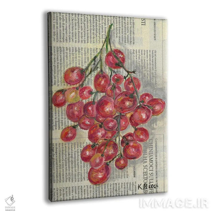 تابلو دکوراتیو انگور قرمز روی روزنامه اثر کاتیا ریچی - نمای پرسپکتیو محصول