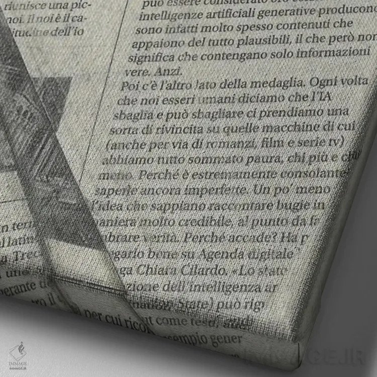 تابلو دکوراتیو گل سوسن برفی در کیسه روزنامه ای اثر کاتیا ریچی - نمای نزدیک بافت بوم