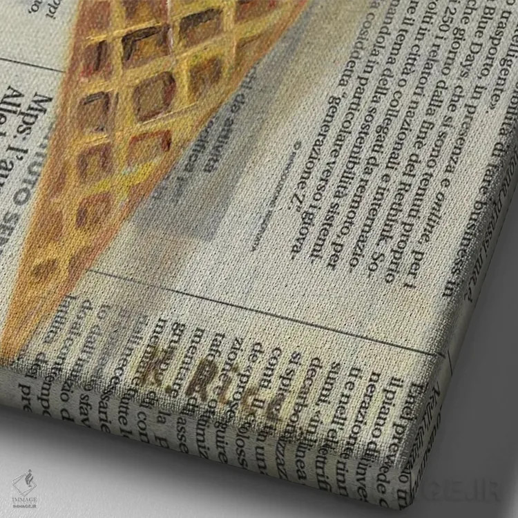 تابلو دکوراتیو بستنی روی روزنامه اثر کاتیا ریچی - نمای نزدیک بافت بوم