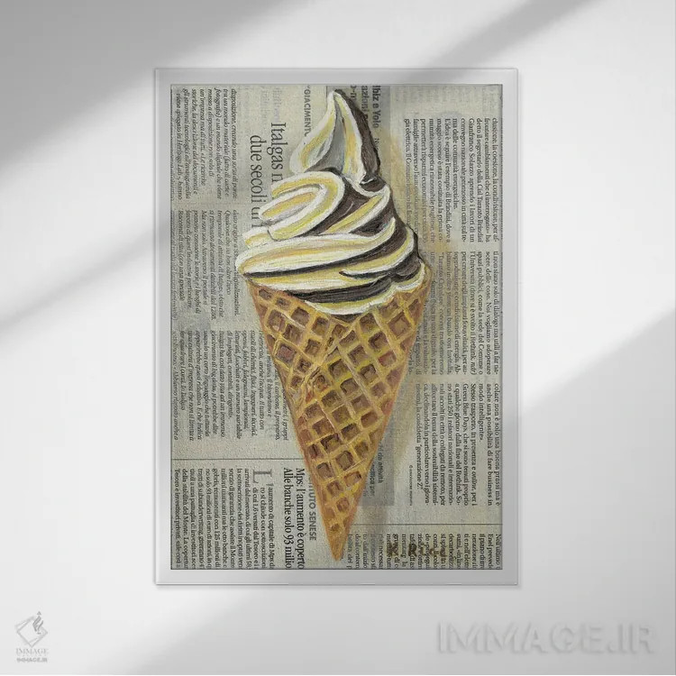 تابلو دکوراتیو بستنی روی روزنامه اثر کاتیا ریچی - نمای قابدار سفید