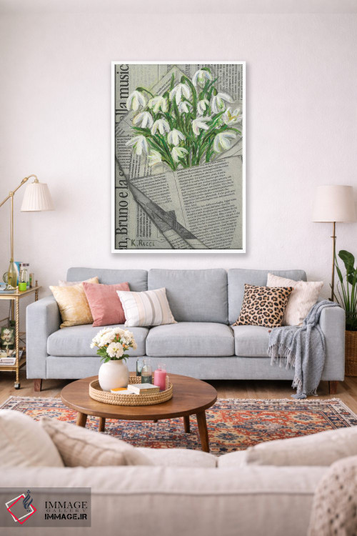 تابلو دکوراتیو گل سوسن برفی در کیسه روزنامه ای اثر کاتیا ریچی - D1W