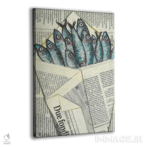 تابلو دکوراتیو ماهی کولی پیچیده شده در کیسه روزنامه اثر کاتیا ریچی - نمای پرسپکتیو محصول