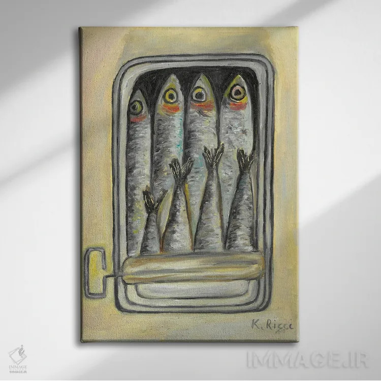 تابلو دکوراتیو ماهی کنسروی اثر کاتیا ریچی - نمای روبهرو روی دیوار