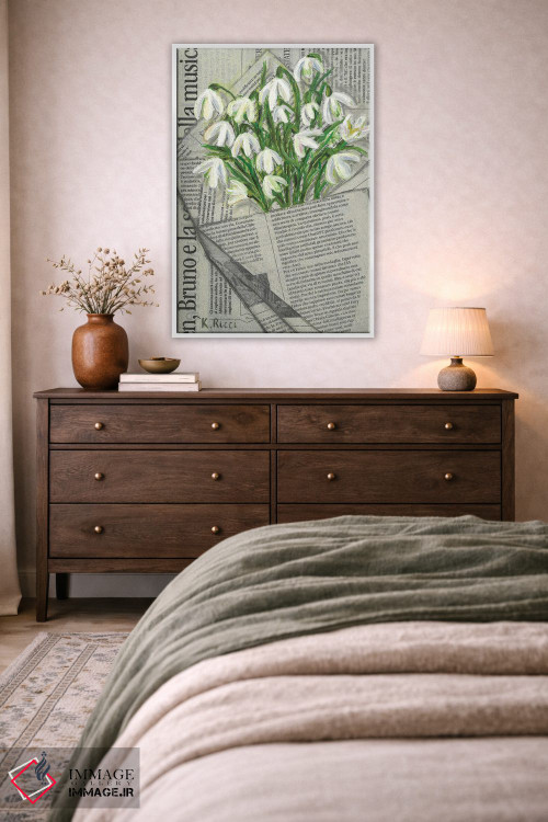 تابلو دکوراتیو گل سوسن برفی در کیسه روزنامه ای اثر کاتیا ریچی - D2W