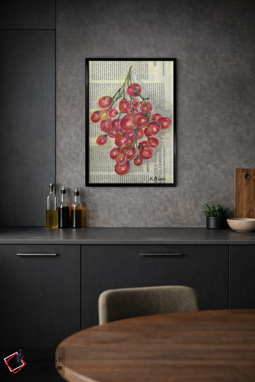 تابلو دکوراتیو انگور قرمز روی روزنامه اثر کاتیا ریچی - D1B