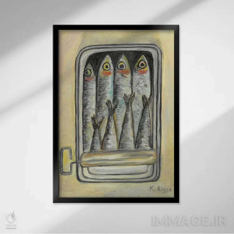 تابلو دکوراتیو ماهی کنسروی اثر کاتیا ریچی - نمای قابدار مشکی