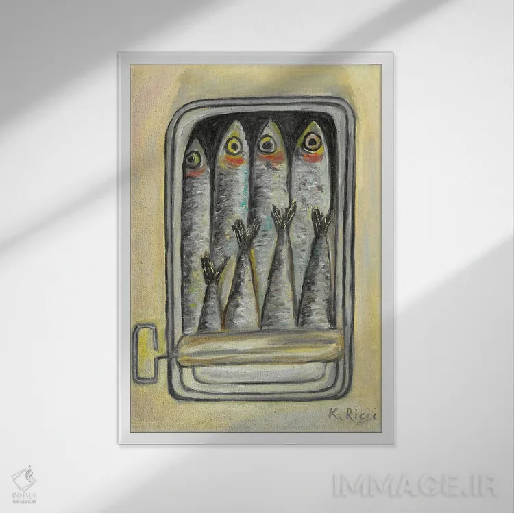 تابلو دکوراتیو ماهی کنسروی اثر کاتیا ریچی - نمای قابدار سفید