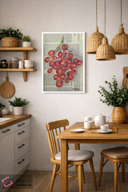 تابلو دکوراتیو انگور قرمز روی روزنامه اثر کاتیا ریچی - D2W