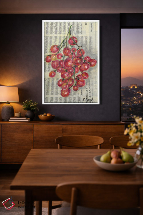تابلو دکوراتیو انگور قرمز روی روزنامه اثر کاتیا ریچی - D3W