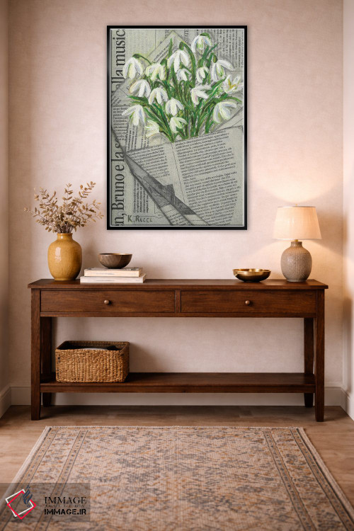 تابلو دکوراتیو گل سوسن برفی در کیسه روزنامه ای اثر کاتیا ریچی - D5B