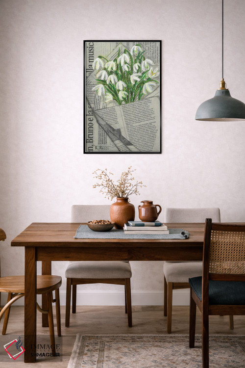 تابلو دکوراتیو گل سوسن برفی در کیسه روزنامه ای اثر کاتیا ریچی - D6B