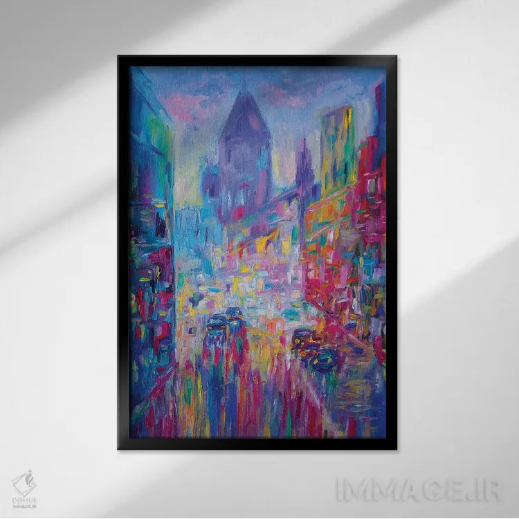 تابلو دکوراتیو چراغ های شهر اثر کاتیا ریچی - نمای قابدار مشکی