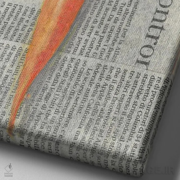 تابلو دکوراتیو هویج روی روزنامه اثر کاتیا ریچی - نمای نزدیک بافت بوم