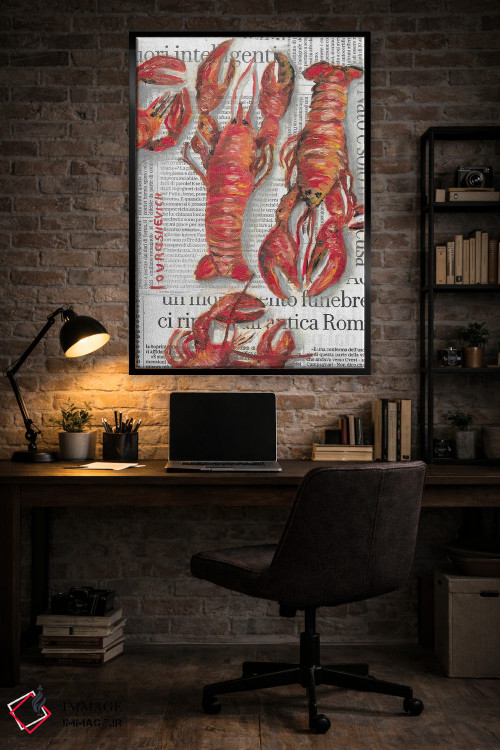 تابلو دکوراتیو خرچنگ دریایی روی روزنامه اثر کاتیا ریچی - D5B