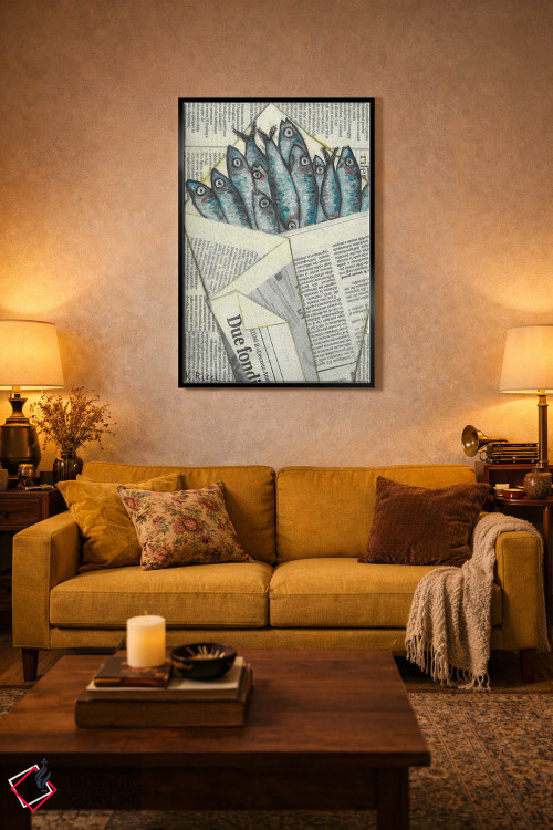 تابلو دکوراتیو ماهی کولی پیچیده شده در کیسه روزنامه اثر کاتیا ریچی - D5B