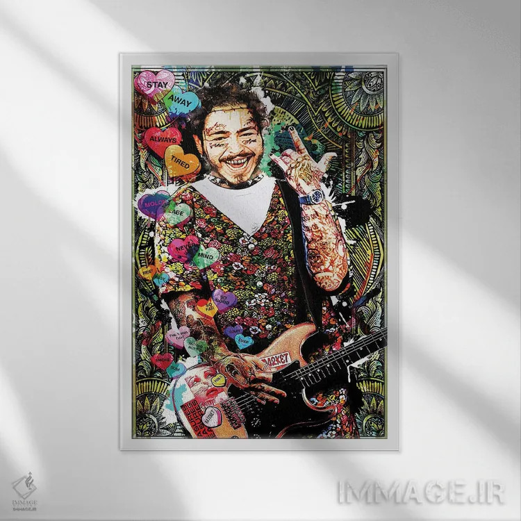 تابلو دکوراتیو پوست مالون اثر راک کروماتیک - نمای قابدار سفید