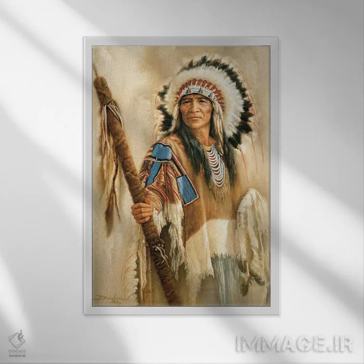 تابلو دکوراتیو از نگاه من - رئیس قبیله سرخپوست آمریکایی اثر راس داکن - نمای قابدار سفید