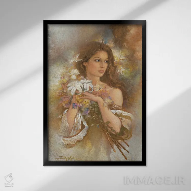 تابلو دکوراتیو زیبایی و سوسن ها اثر راس داکن - نمای قابدار مشکی