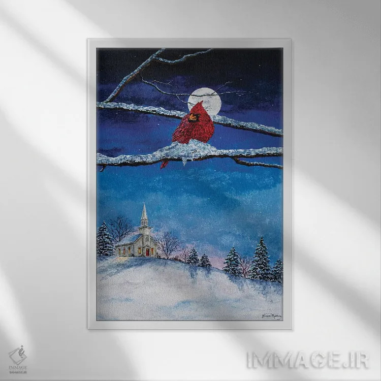 تابلو دکوراتیو کلیسای کوچک سفید روی تپه اثر جیمز رباورگ - نمای قابدار سفید