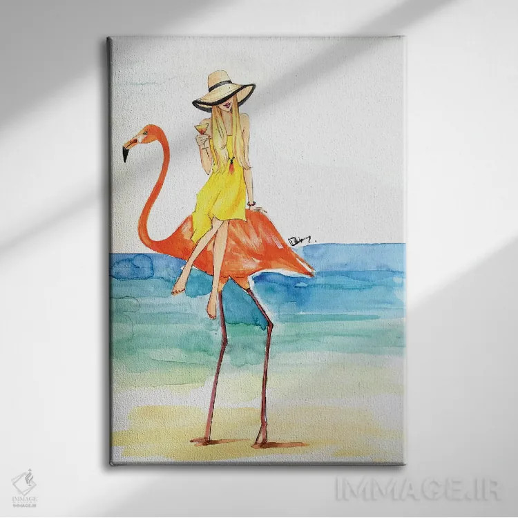 تابلو دکوراتیو سواری فلامینگو اثر رونگرونگ دوو - نمای روبهرو روی دیوار