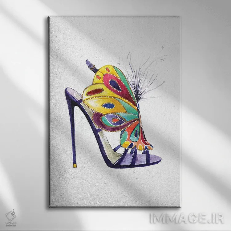 تابلو دکوراتیو کفش پروانه ای از برایان اتوود اثر رونگرونگ دوو - نمای روبهرو روی دیوار