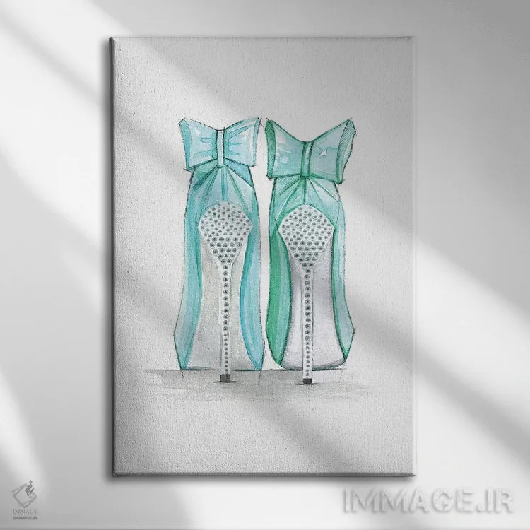 تابلو دکوراتیو کفش های تیفانی اثر رونگرونگ دوو - نمای روبهرو روی دیوار